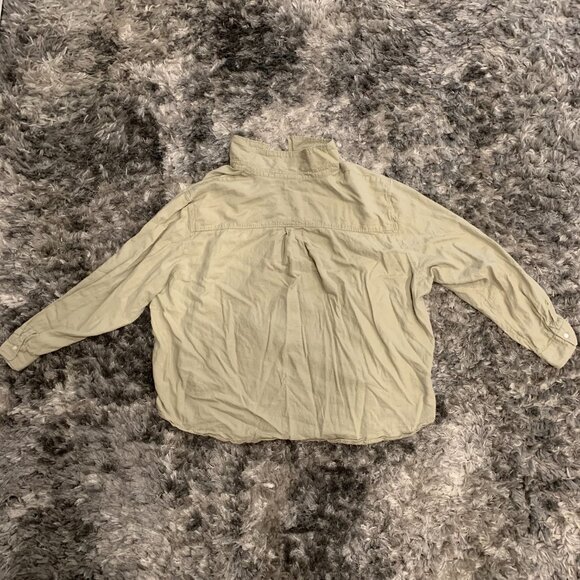 H&M Shirt Mens Medium Beige Linen Button Up Long Sleeve Preppy Casual Beach - Picture 4 of 4